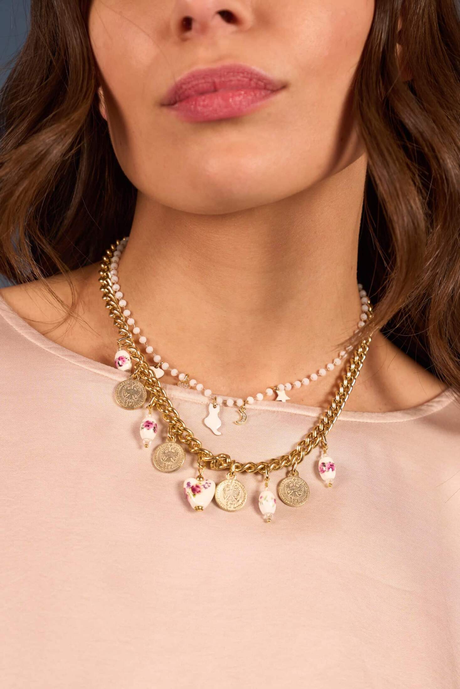 Collana catena oro fiori