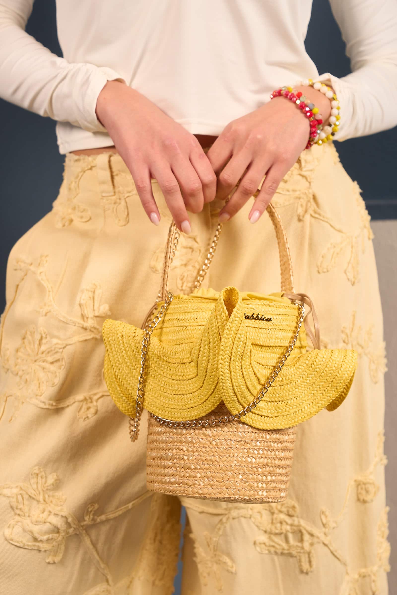 Borsa giallo secchiello paglia tracolla