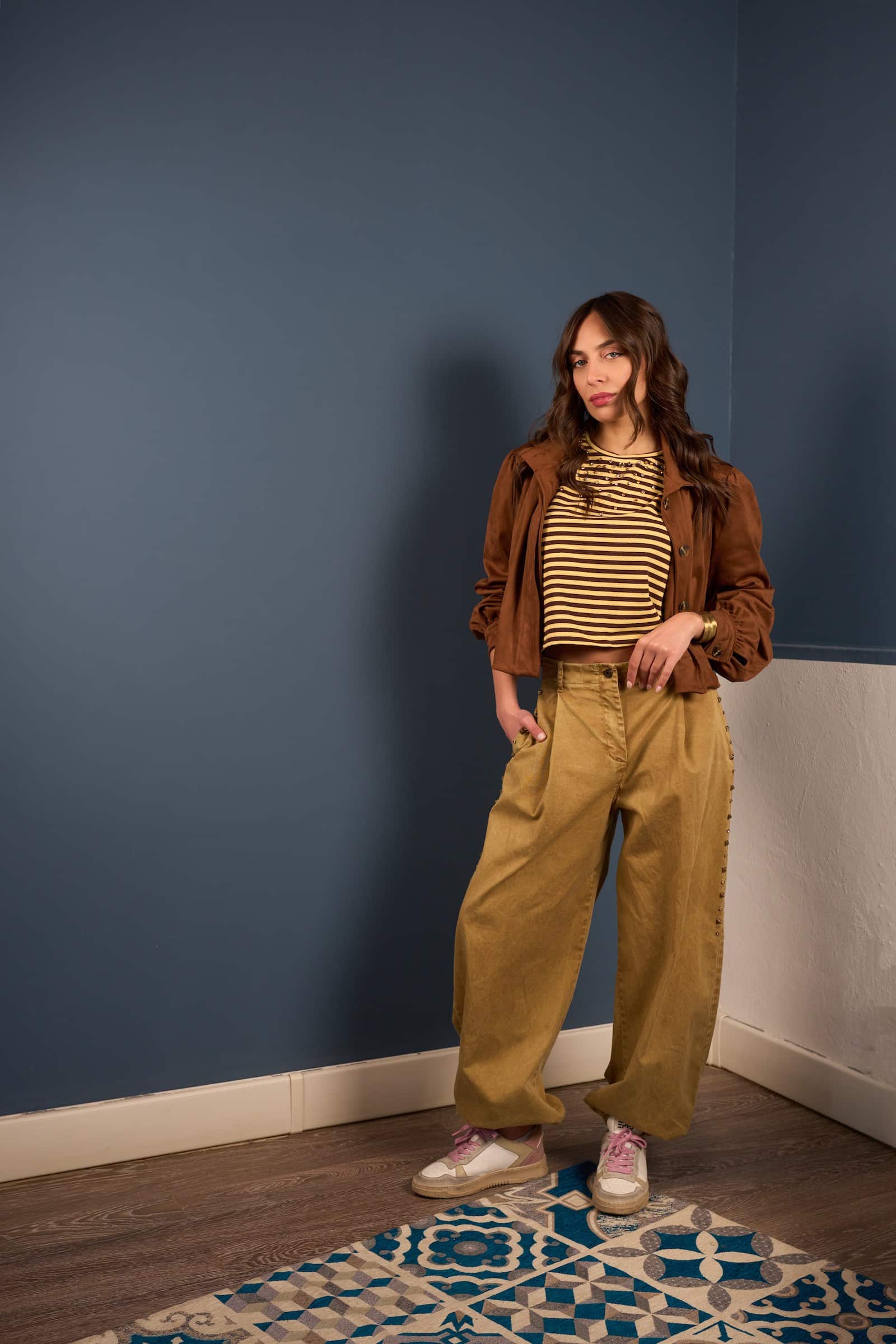 Giacca Crop effetto suede cognac