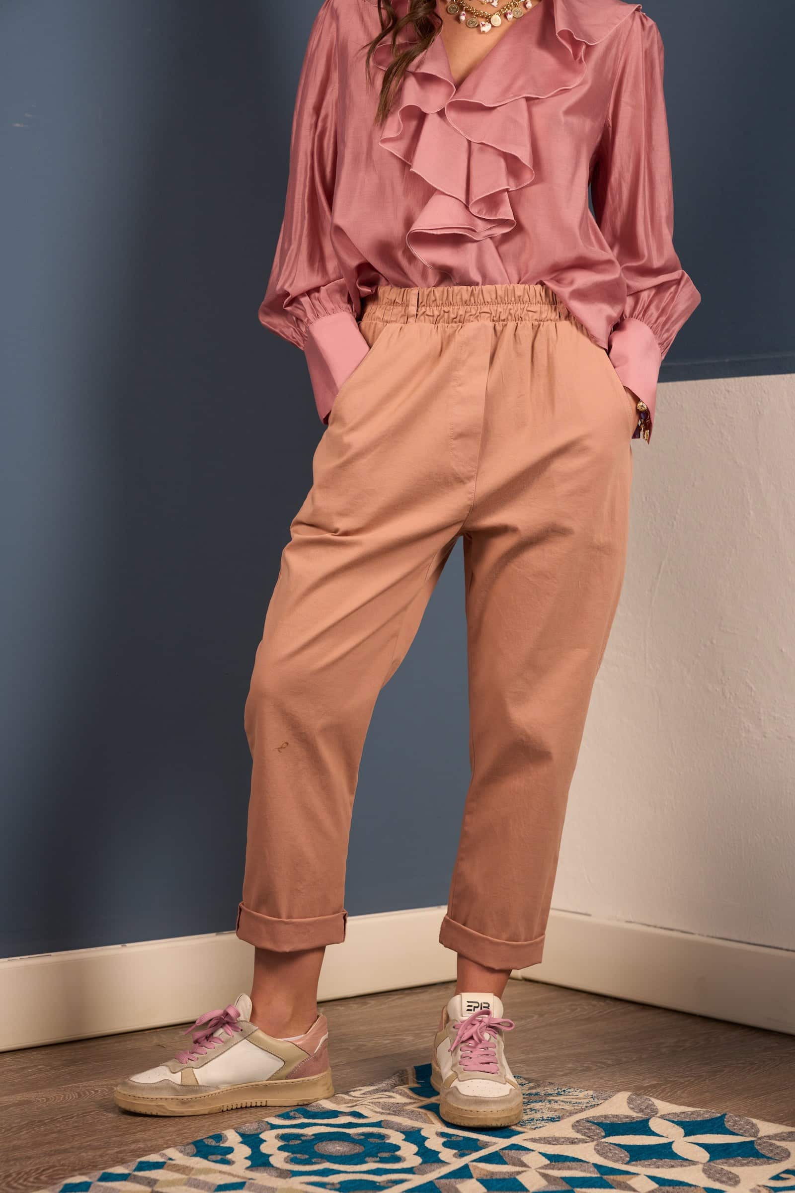 Pantalone rosa antico elastico in vita